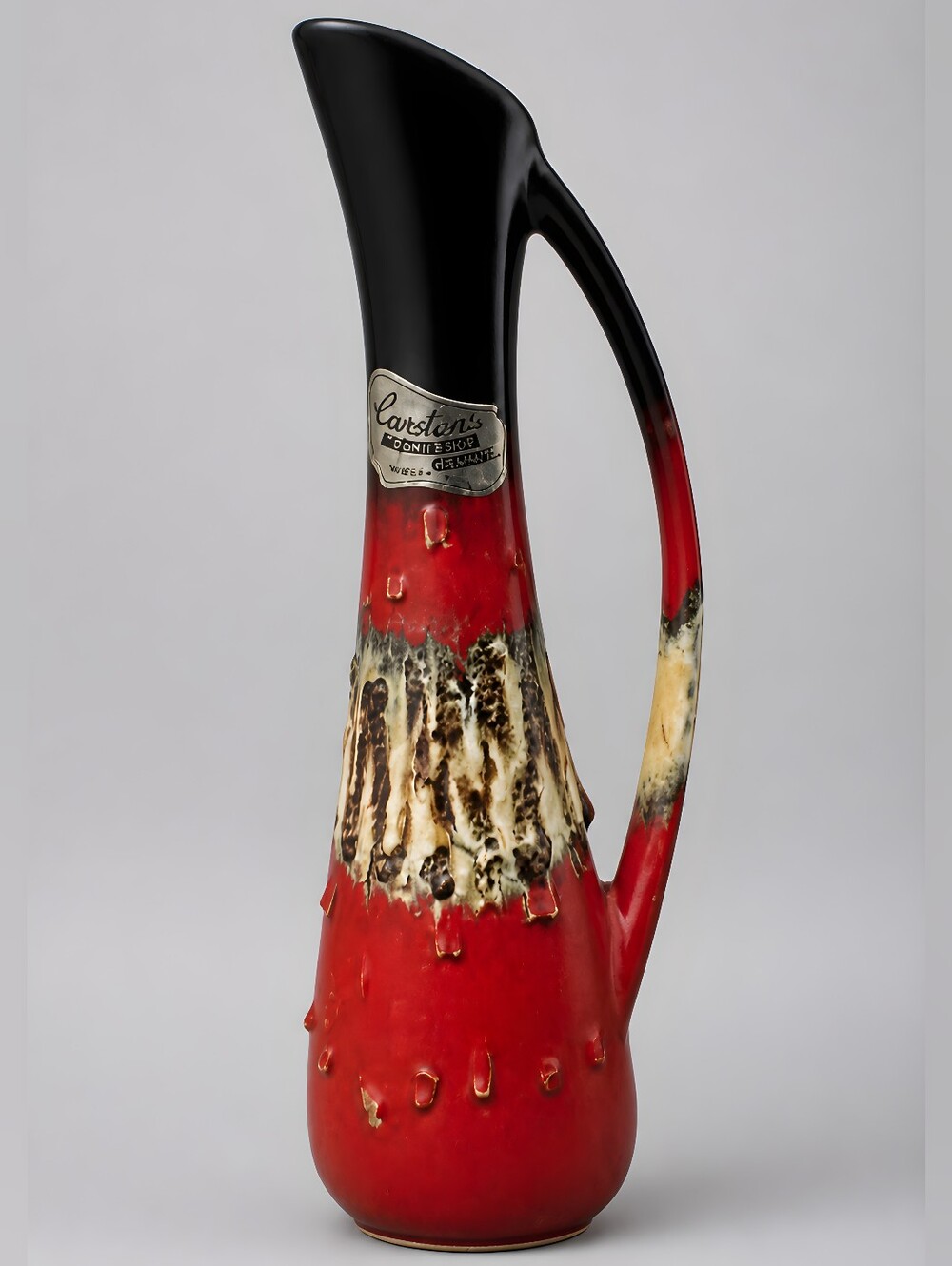 ( #4)Mid-Century Modern "Fat Lava" style art pottery pitcher vase Late 1970's